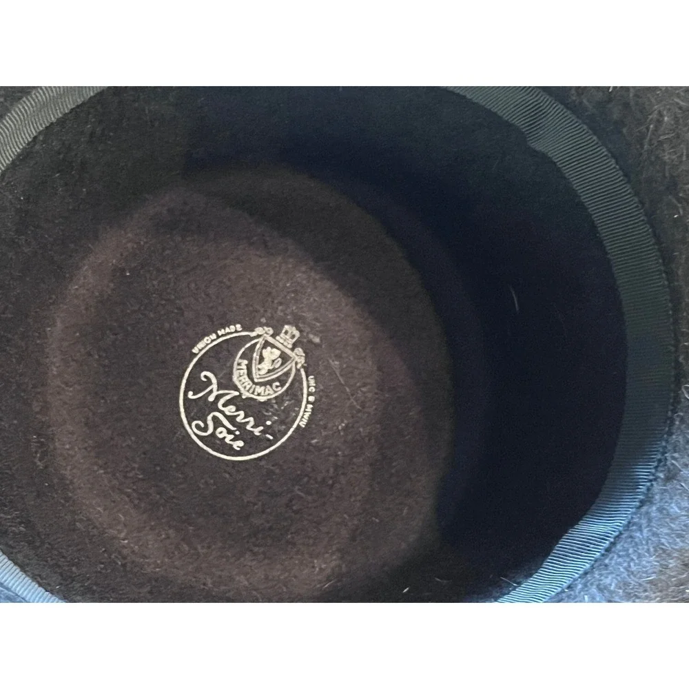 Vintage Merrimac Black Wool Felt Derby Hat Merri Soie Bowler Cap With Box 1950s